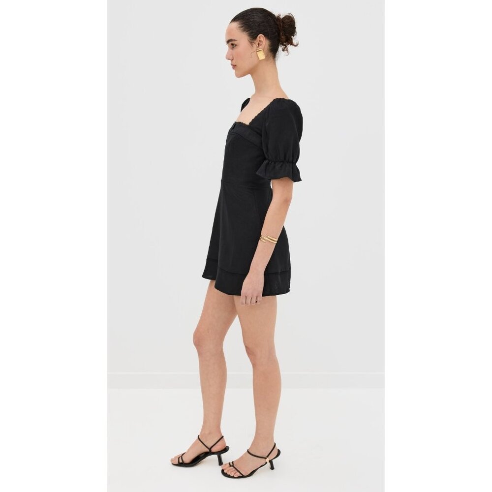 NWT Reformation Evianna in Black Linen Lace Trim Tie Back Mini Dress 10 $248 - Picture 3 of 11